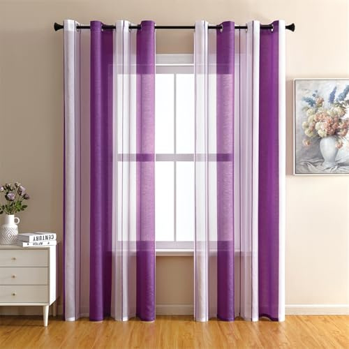 Surwin Translucidas Cortinas Salon, Dormitorio, Cocina - Cortinas y Visillos Estilo Nórdico Sencillo, Visillos Cortos para Ventanas, 2 Piezas Cortina con Ojales (140x145cm,Púrpura)