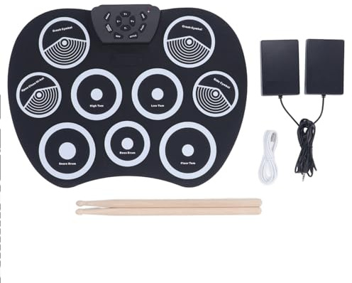 Elektronisches Schlagzeug-Set mit 9 Pads, Ideal Zum Üben zu Hause oder überall, mit Bassdrum, Kompatibel für DTX-Spiele und Online-Drum-Spiele