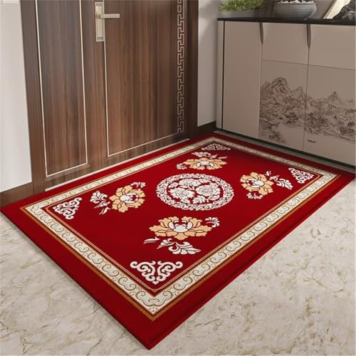 DJHWWD Teppich Für Flur Abwaschbar Schlafzimmer Bequemer waschbarer mit pastoralem Blumenmuster 200x200CM rot Jugendzimmer