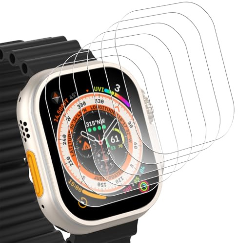 Bigqin 6 Pezzi Pellicola Protettiva Compatibile con Apple Watch Ultra 3/2/1 49mm, Pellicola Protettiva in Vetro Temperato HD 9H Ultra-Sottile Antigraffio, Trasparente