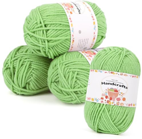 Aeelike 200g(4x50g) Wolle zum Stricken aus Acryl, 5Ply Acrylic Baumwolle zum Häkeln, Cotton Yarn Wolle Bunt Set für Anfänger, Erfahrene Stricker, Matcha