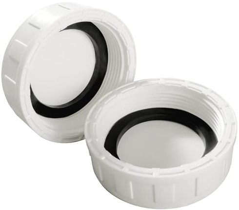 Lyeteung 2 Piezas G2 Conector de Manguera de Rosca Hembra Redondo, PVC Tapa Ciega Tubería, Rosca Hembra PVC Tapa de Válvula de Drenaje, con Junta de Goma, para Extremos Tuberías, Blanco