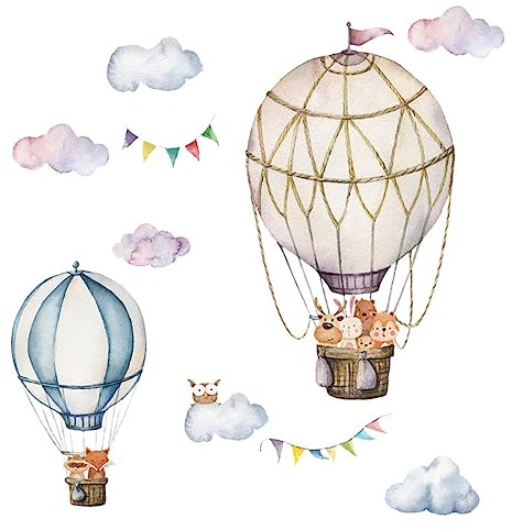 Toyvian Wandtattoo Kinderzimmer Heißluftballon mit Cartoon Motiv Pvc Wandsticker ohne Kleberückstände Leicht zu Entfernen Dekorative Tapete für Babyzimmer