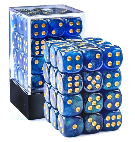 Bescon - Dadi in pietra di luna da 12 mm, a 6 facce, 91,4 cm, colore blu perlato, dadi D6 con verde brillante, 12 mm a sei facce (36) blocco di dadi in pietra di luna