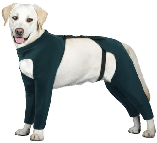 Hjyokuso Hundebody Nach Op, Abnehmbarer Body Für Hunde Nach Kastration Rüde Hündin, Verstellbarer Op-Anzug Hündin, Anti-Leck Overall Hund, Medizinischer Schutzanzug Grün 2XL