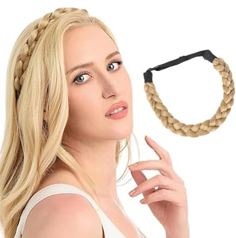 Hanaoops Geflochten Stirnband Damen Haarband 3 Stränge Geflochtenes Synthetisches Haar Verstellbarer Geflochtener Haarreif Vintage Elastisches Braids Wide Plaited Haarreifen Damen Beauty Accessoires