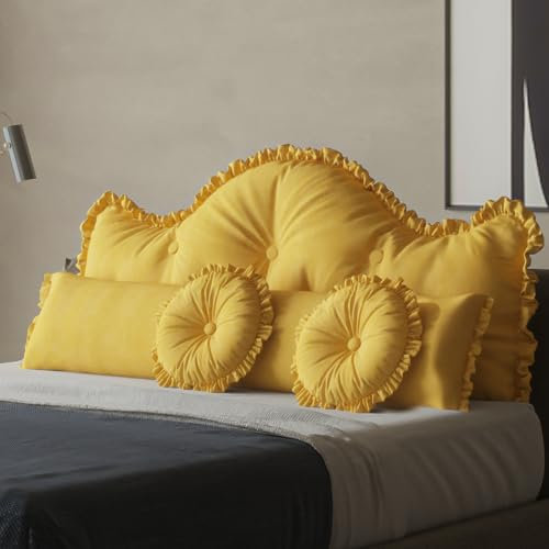 Rückenkissen Bett, Seitenschläferkissen und Lesekissen 4er Sets Dekokissen mit Füllung und Bezug, Passend Rückenkissen Sofa, Kopfteil Bett 140 und Wandkissen Rückenstütze Bieten,Gelb