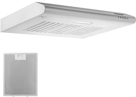HEINNER CH-201WH 60cm Edelstahl Unterschrank Dunstabzugshaube - 209,7 m³/h Absaugung, 3-Gang-Steuerung, LED-Licht, Aluminiumfilter, 5 Jahre Garantie (Weiß)