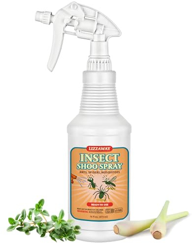 LizzAway Insect Shoo Spray - Insect Repellent Spray - Pet and Kid Safe Ant, Mosquito, and Spider Repellent for Indoor/Outdoor Use - Lemongrass, Thyme, Geraniol Powered Bug Control for Home