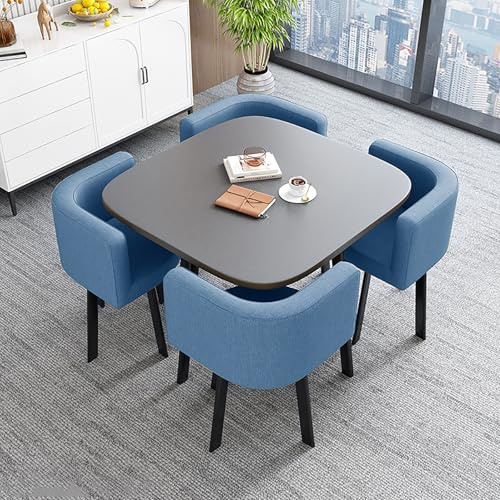 MESCXTY Quadratisches Esstisch-Set mit Stühlen, moderner Konferenztisch, Empfangstisch- und Stuhlkombination, mit 1 Tisch und 4 Stühlen, Frühstücksbartisch, für Lounge, Wohnzimmer, Büro, Café.