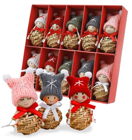 10 Weihnachtswichtel Anhänger Christbaumschmuck,Homewit 10cm Weihnachtsfiguren Stroh Weihnachtsanhänger Baumschmuck Wichtel Weihnachtsdeko,Mini Weihnachtsengel Christbaumschmuck Vintage Deko Geschenk