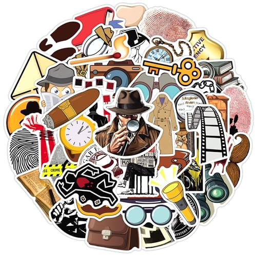 Detective Stickers Pack, 50PCs Cartoon Case Investigation Stickers for Hydro Flask, Laptop, Water Bottle, Aesthetic Vinyl Waterproof Decals for Adults, Delicate Gift Decals (Detctve)