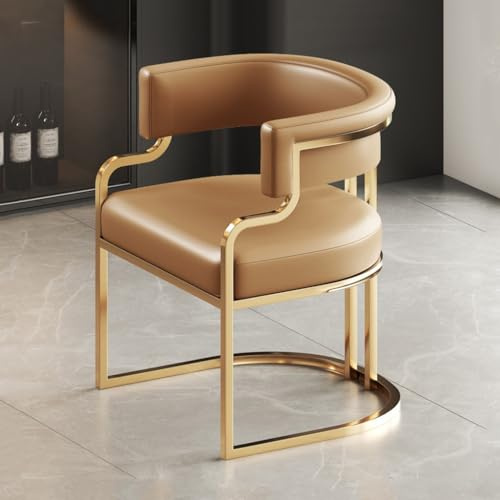 Ledersessel mit goldenen Metallbeinen - Gepolsterter Sessel für Wohnzimmer & Esszimmer - Stilvolle Gästesitzgelegenheit - Hellbraun Einzelsofa Stuhl