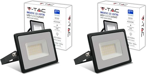 V-TAC Faro LED da Esterno 30W Nero - [Chip Samsung - Alte Perfomance, Bassi Consumi] - 2510 Lumen - IP65 - Proiettore Faretto LED Nero per Casa, Giardino, Garage - Impermeabile - Luce Naturale 4000K