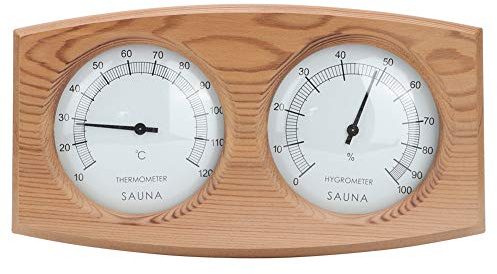 HEEPDD Basturumstillbehör 2 i 1 Trähygrometer, Design med Dubbla Rattar Klar Kalibrering Stabil Prestanda, för Basturum Ångrumstillbehör Trädgårdsunderhållning