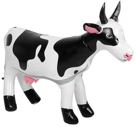 HONITANO Mucca Gonfiabile Grande 90 Cm Bianca per Feste a Tema Animali da Fattoria, Giocattolo Gonfiabile Sicuro per Adolescenti, Decorazioni Gonfiabili da Giardino per Esterni