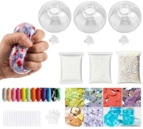 DIY-Stressball-Herstellungs-Kit, Squishie-s Stressball-Hülle mit Deckel und Kleber, handgefertigtes Silikon-Dekompressionsball-Set für sensorische Erleichterung und Angst, selbstgemachtes