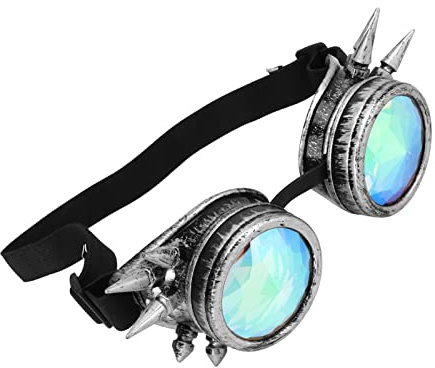Kaleidoskop-Brille, Exquisite Psychedelische Gläser, Steampunk, Verstellbar für Halloween-Party (Antikes Silber)