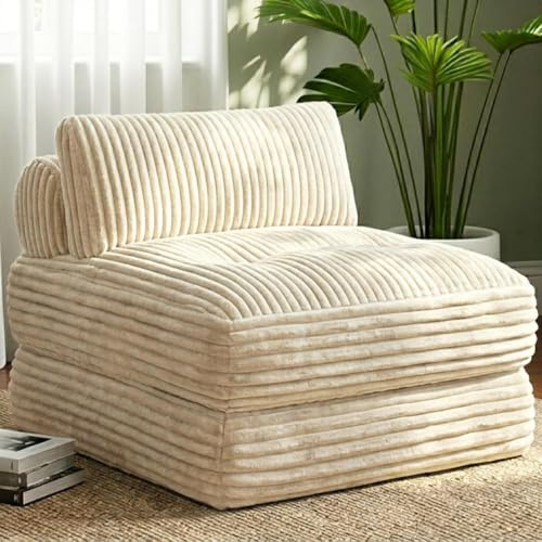 Welzona Faltbarer Schlafsessel mit Bettfunktion, Kordsamt Sofa Bed, Beige