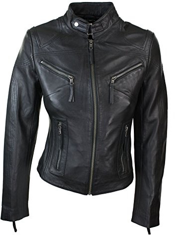 Giacca Corta da Ragazza, Donna Chiodo in Vera Pelle Stile Biker Slim Fit nero 2xl