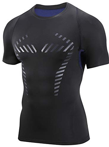 AMZSPORT Maglia Compressione Uomo Magliette a Maniche Corte Maglietta Palestra Running T-Shirt Sports Traspirante,Blu S