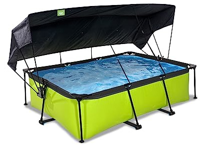 EXIT Toys Piscine Lime avec Voile d'Ombrage - 220x150x65cm - Piscine Hors Sol Rectangulaire avec Pompe Filtrante à Cartouche - Protection Optimale Contre Les Rayons UV - Entrée Basse - Vert