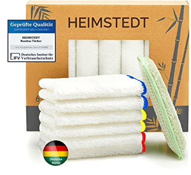 HEIMSTEDT® Panni in bambù colorati (confezione da 6) – salviette sostenibili in bambù per la pulizia senza aloni su tutte le superfici