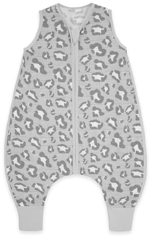 emma & noah Baby Schlafsack mit Füßen 0.5 TOG, Musselin Schlafsack mit Beinen für den Sommer, 100% Bio-Baumwolle, OEKO-TEX Zertifiziert, Stampelsack für Neugeborene (Leo Grau, 70 cm)