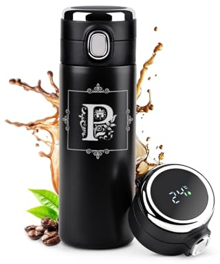 Maverton Trinkflasche mit Gravur 300 ml - Thermobecher auslaufsicher 100% dicht - LED-Touch-Anzeige - Thermoskanne aus Edelstahl - Weihnachtsgeschenke - für Männer zum Geburtstag - schwarz - Monogramm