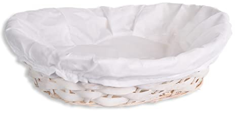 HERSIG - Cesta de Mimbre | Cesta Decorativa Ovalada con Forro - Color Blanco - 26x20x8cm