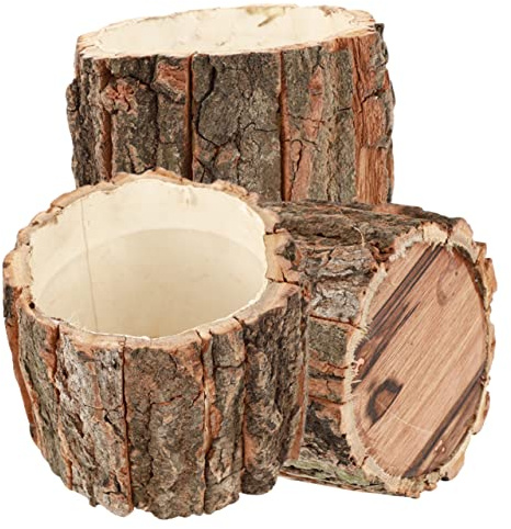 Zerodeko Maceta de Tocón de Árbol de Madera, 3 Piezas, Diseño Natural