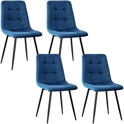 JIJIAN Esszimmerstühle 4er Set, Küchenstühle mit Samt, Blau | Stühle Esszimmer mit Schwarzen Metallbeinen, Bis 120 kg Belastbar, Moderne Polsterstühle für Esszimmer Wohnzimmer Küche