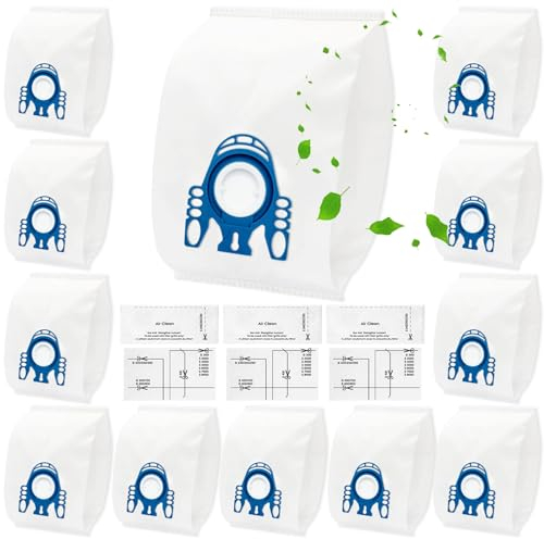 12 Pack Vacuum Cleaner Bags for Miele GN Vacuum Cleaners, Compatible with Miele GN 3D Airclean Efficiency Dust Bags for Classic C1, Complete C2 & C3, S227, S240, S270, S600, S2000, S5000, S8000 Series