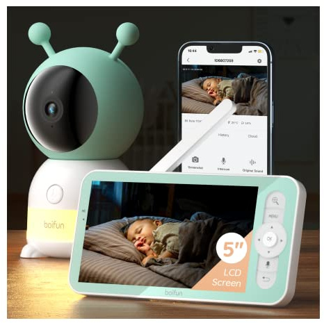 BOIFUN Babyphone mit Kamera 2K/3MP, Intelligentes Nachtlicht, 360 Gard WLAN Video Babyfon mit App, 4×Zoom, Bewegungsverfolgung, IR Nachtsicht, Weinen/Bewegungs/Geräuscherkennung, Temperaturerkennung