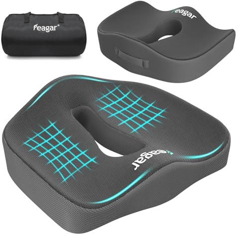Feagar Cojín para silla de oficina – Ergonómico aumenta el confort de asiento – Cojín ortopédico para asiento de ciática de espuma de memoria para coche, conductor y silla de ruedas, gris