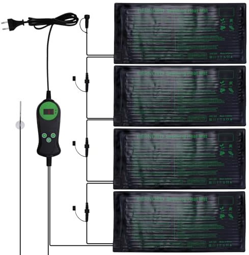 DERNORD 4 tappetini per piante con 1 termostato da 30 W, tappetino riscaldante, 25,5 x 52,7 cm, impermeabili, per verdure, fiori, serre
