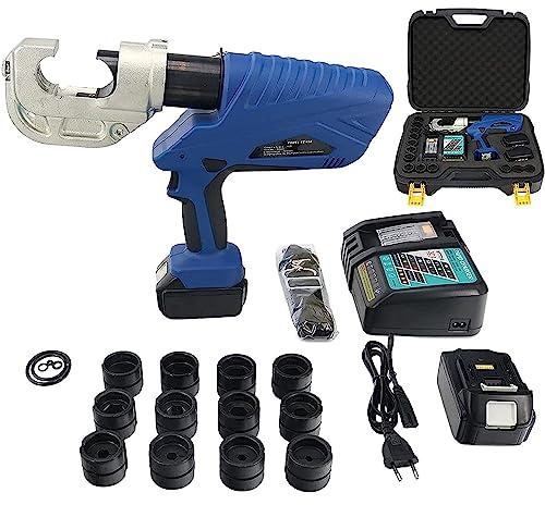 Rechargeable Hydraulic Crimping Tool Industrial Electric Hydraulic Cable Lug Crimper 16-400mm² Battery Powered Terminal Cable Wire Tool Kit Includes 12 Pairs of Die Sets