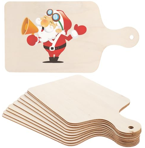 OKUMEYR 10 Pezzi Taglieri in Legno Grezzo con Manico 30X16 CM Vassoi Decorativi Fai da Te per Cucina e Giochi di Disegno Taglieri Multifunzione per Servire Pane Formaggi e Antipasti