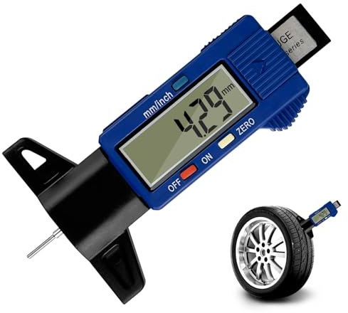 Gvolatee Digital Medidor Profundidad Neumaticos, Medidor de Profundidad de los Neumáticos con Pantalla LCD, Medidor Banda de Rodadura de Neumáticos para Coches Furgonetas Camiones Motocicleta(Azul)