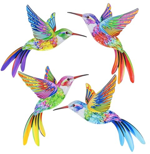 M METERXITY 4-Pack Metal Hummingbird Wall Art Decor, Iron Colorful Birds Fence Decorations Outdoor Sculpture Hanging Decor Ornaments for Garden/Fence/Patio/Balcony [Bird 2]