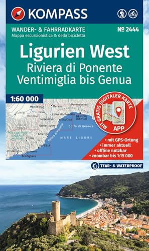 KOMPASS Wanderkarte 2444 Ligurien West - Riviera di Ponente, Ventimiglia bis Genua 1:60.000: Wander- und Fahrradkarte in einem - inklusive Offline-Verwendung in der KOMPASS-App. Wander-& Radwege.