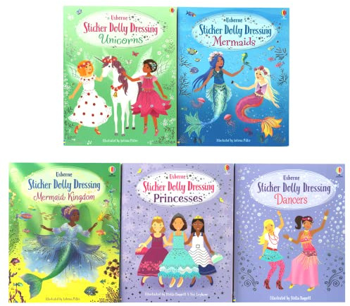 Usborne Klistermärke Dolly dressing 5 böcker set (klistermärke Dolly dressing enhörningar, klistermärke docka dressing sjöjungfrur, klistermärke docka dressing prinsessor, klistermärke docka dressing