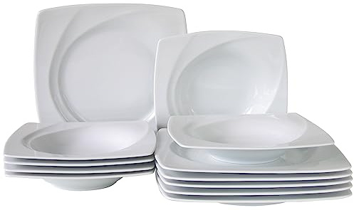 CreaTable, Serie Celebration, Geschirrset aus Porzellan, spülmaschinen- und mikrowellengeeignet, Made in Europe (Weiss, Tafelservice 12 teilig)