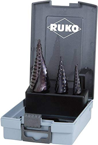 RUKO HSS Spiralstufenbohrer-Set in Kunststoffkoffer, TiAlN Finish, 3-teilig, R101026FRO