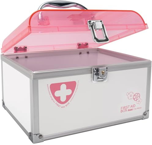 Glosen Medizinisches Schließfach mit Schlüssel, Verschließbare Box für Medikamente und persönliche Gegenstände 8,46 * 5,87 * 5,51 Zoll (Rosa)