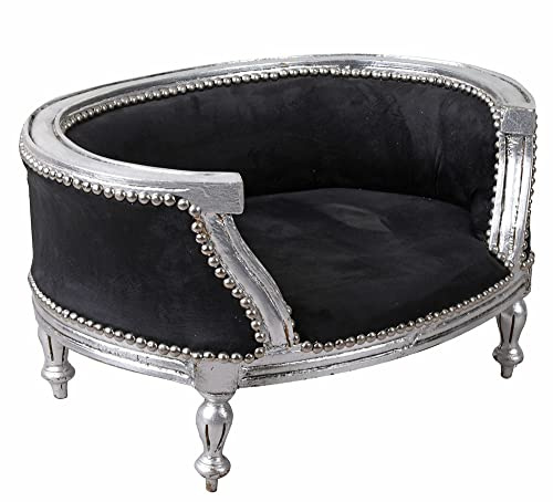 Hundebett Barock Katzenbett Hundesofa Schwarz Silber Hund Katze Bett Liege cat700e02 PalazzoExklusiv