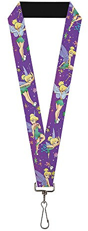 Buckle-Down Mixte Lanyard - 1.0 Tinker Bell Poses/Flowers/Stars/Skull Purple Cha ne de cl , Multicolore, Taille unique EU