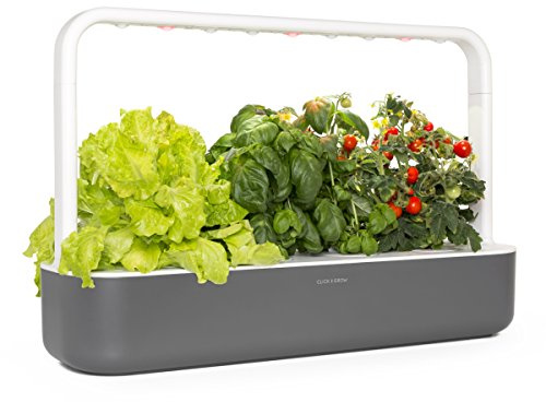 Click & Grow Indoor Herb Garden Kit with Grow Light | Easier Than Hydroponics Growing System | Smart Garden for Home Kitchen Windowsill | Vegetable & Herb Garden Starter Kit with 9 Plant pods, Gray