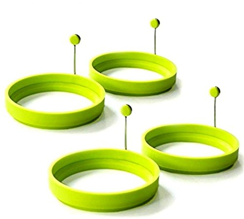 Binnan 4 Pcs Molde de Silicona con Mango para Huevos Fritos Tortitas Huevos Escalfados ect,Verde