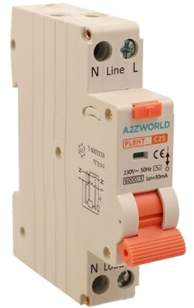Interruttore Magnetotermico Differenziale Compatto 25A C25, Tipo AC Curva C 1P+N 30mA 0,03A 6kA, Salvavita Slim Da 1 Modulo DIN, 2 Poli 220V